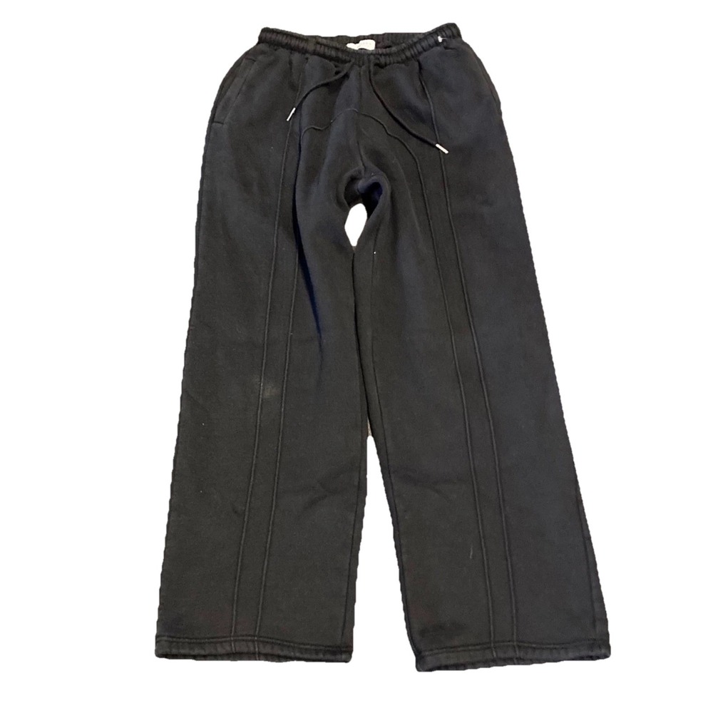 Lunara Streetwear Black Wide Leg Seam Detail Sweatpants Relaxed Fit Small